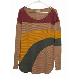 BiBi Colorblock Waffle Knit Sweater Medium Oversized Boutique Boho